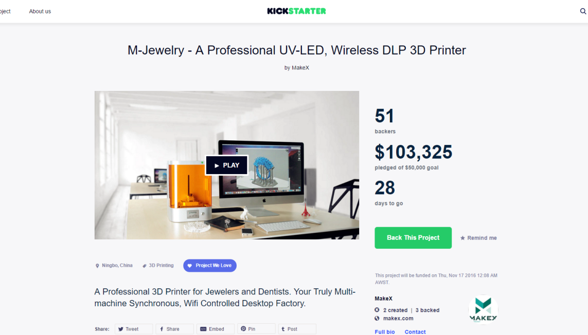 M-Jewelry作为一款具有多种高级功能的3D打印机(专业控制软件、无线操控、多机器阵列打印、UV-LED 超长寿命光源、最易操作和灵巧25*27*38cm等),是为首饰设计师和牙科医生量身定制的专业打印机。同时,这款打印机超高精度的打印效果使得它在充分实现玩具与工业产品的打印目标更不在话下。
