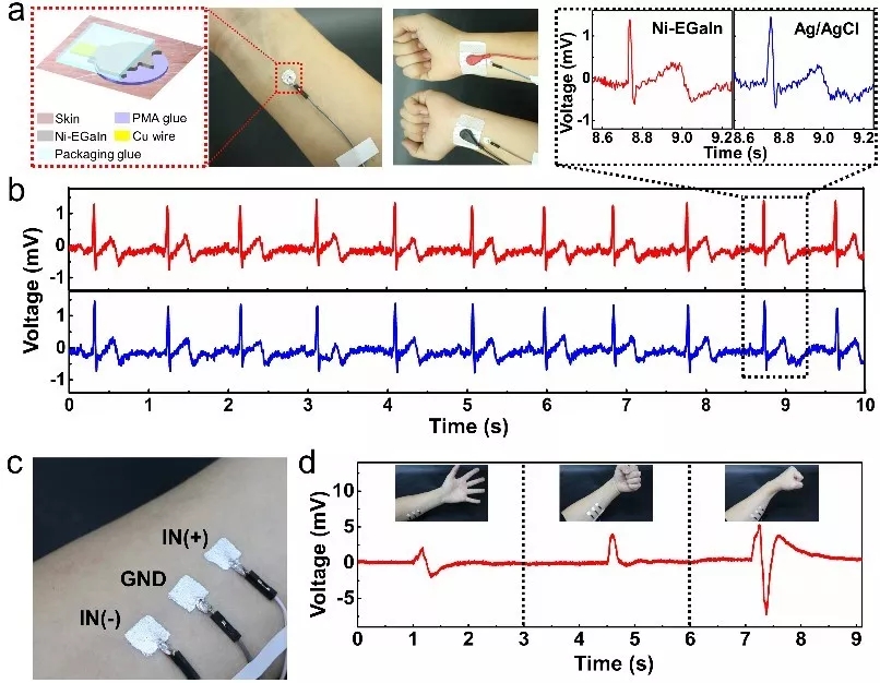 液态金属体表电极用于检测心电,肌电信号此外,液态金属电子纹身使用的