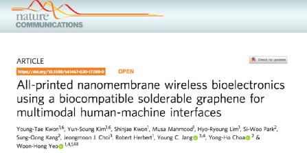 Nature子刊：多模式人机界面的石墨烯印刷无线柔性电子机器纳米膜