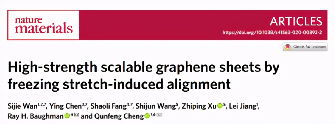《自然材料》冻结拉伸诱导排列制备1.55Gpa可扩展石墨烯片