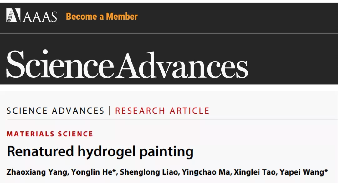 《science advances》中国人民大学贺泳霖/王亚培:复性水凝胶涂料